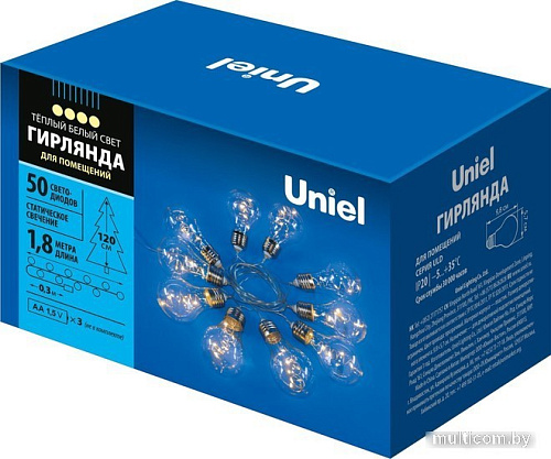 Новогодняя гирлянда Uniel ULD-S1800-050/STB/3AA WARM WHITE IP20 RETRO BULBS-1 UL-00008426