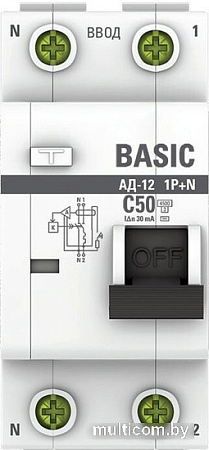 EKF Basic АД-12 1P+N 50А 30мА АС C DA12-50-30-bas