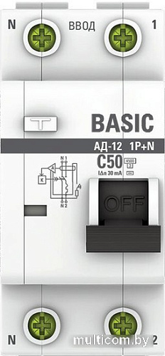 EKF Basic АД-12 1P+N 50А 30мА АС C DA12-50-30-bas