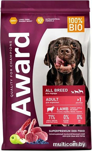 Сухой корм для собак Award Adult All Breed для всех пород с ягненком, индейкой с добавлением яблока и черники 2 кг