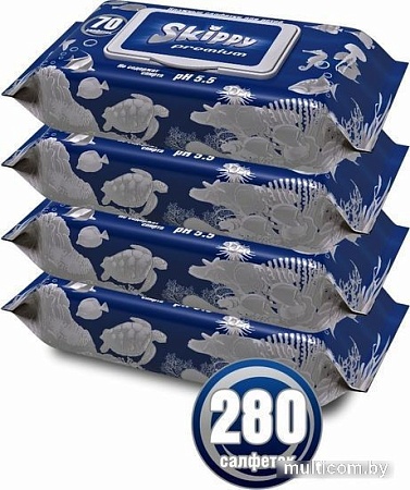 Влажные салфетки Skippy Premium с клапаном (4x70 шт)