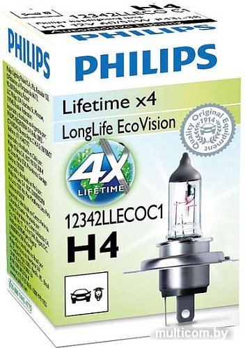 Галогенная лампа Philips H4 LongLife EcoVision 1шт [12342LLECOC1]