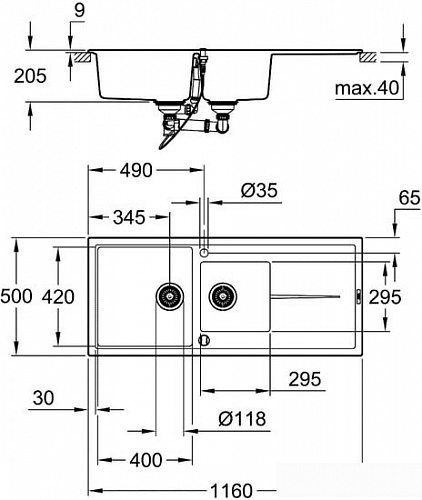 Кухонная мойка Grohe K400 80-C 116/50 1.5 31643AP0 (черный гранит)