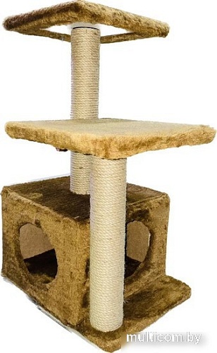 Домик ZooExpress Куб 2 полки 2 входа 81163 (мех/джут)