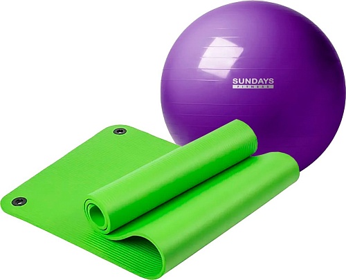 Набор для йоги Sundays Fitness Фитбол IR97402-65 + Коврик 1см IR97506 (фиолетовый, зеленый)