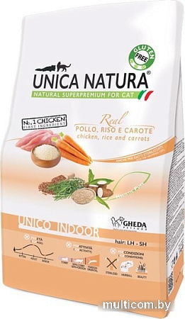 Сухой корм для кошек Unica Natura Unico Indoor с курицей, рисом и морковью 350 г