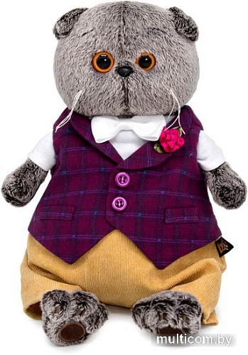 Классическая игрушка BUDI BASA Collection Басик в бордовом жилете с розочкой Ks19-178 (19 см)