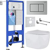 Унитаз подвесной Roxen Porto в комплекте с инсталляцией StounFix Dual Fresh 6 в 1 968445 (кнопка: сатин)