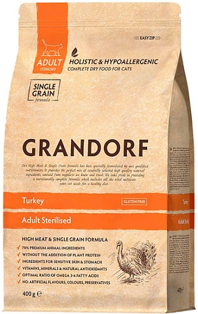 Сухой корм для кошек Grandorf Turkey Adult Sterilised (для стерилизованных со вкусом индейки) 400 г