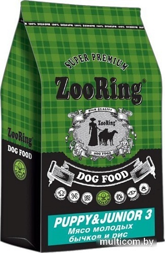 Сухой корм для собак ZooRing Junior 3 с мясом молодых бычков и рисом 10 кг
