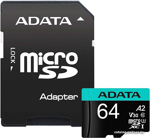 Карта памяти A-Data Premier Pro AUSDX64GUI3V30SA2-RA1 microSDXC 64GB (с адаптером)