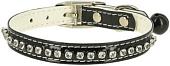 Ошейник Каскад Синтетик двойной прошитый со стразами и бубенчиком 00210106-07 (черный)