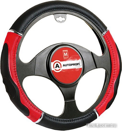 Оплетка на руль Autoprofi GL-1020 BK/RD (M) (черный/красный)