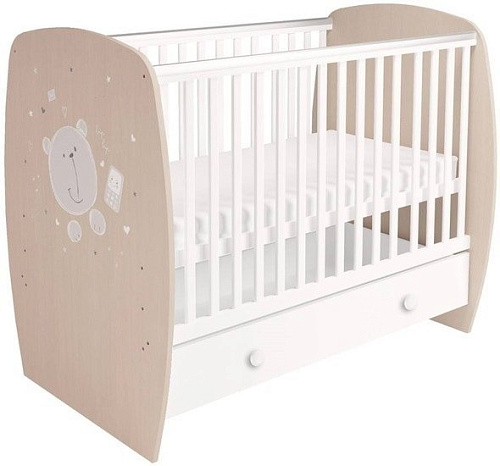 Классическая детская кроватка Polini Kids French 710, Teddy (с ящиком, белый)