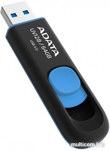 USB Flash A-Data DashDrive UV128 Black/Blue 64GB (AUV128-64G-RBE)