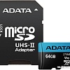 Карта памяти A-Data microSDXC UHS-II 64GB + адаптер [AUSDX64GUII3CL10-CA1]