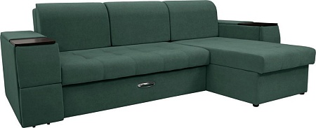 Диван Сириус Лидер-13 с оттоманкой ППУ 285x165 (Eva 19 велюр темно-зеленый)