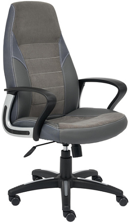Кресло TetChair Inter (искусственная кожа, флок, ткань, серый/металлик)