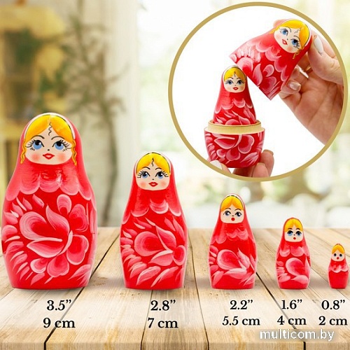 Развивающая игра Брестская Матрешка Красная с цветами (набор 5 шт)