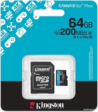 Карта памяти Kingston Canvas Go! microSDXC 64GB SDCG4/64GB (с адаптером)