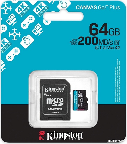 Карта памяти Kingston Canvas Go! microSDXC 64GB SDCG4/64GB (с адаптером)