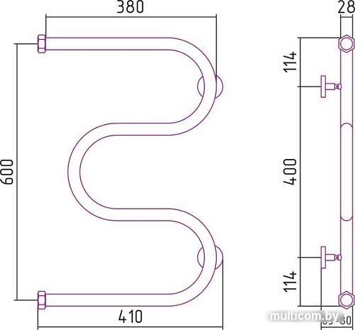 Полотенцесушитель Сунержа М-образный 600x400 00-0007-6040