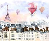 Фотообои Citydecor Акварельный Париж 2 с защитным покрытием 300x254