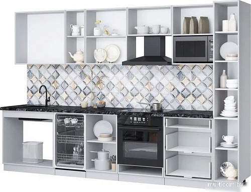 Готовая кухня Интерлиния Мила Лайт 3.2-ПМ4 (серебро/дуб серый/кастилло темный)