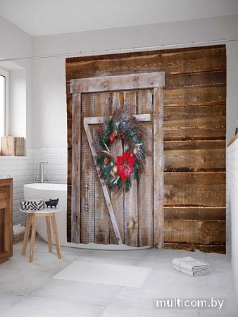 Шторка-занавеска для ванны JoyArty Новогодняя дверь sc_21473