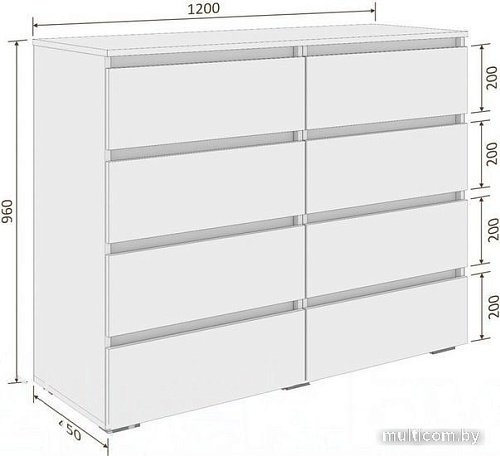 Комод Кортекс-мебель Бари 120 8ш (белый/белый/дуб сонома)