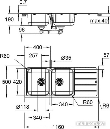 Кухонная мойка Grohe K500 80-S 116/50 2.0 rev 31588SD1