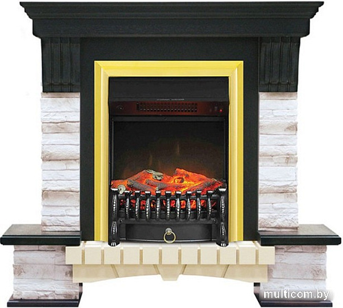 Каминокомплект Smolcom Stone Montebello STD с Fobos-FX Brass RB (темный орех)