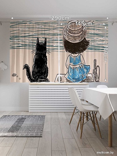 JoyArty Девочка с котом на берегу реки p_62491 (145x180)