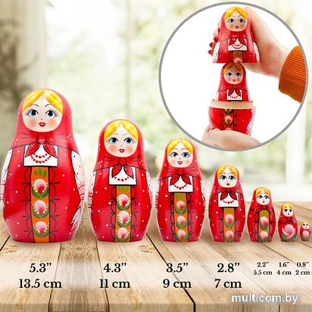 Развивающая игра Брестская Матрешка В красном платке и сарафане с орнаментом (набор 7 шт)
