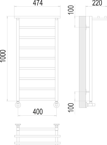 Полотенцесушитель TERMINUS Контур П9 400x1000 с полкой (хром)
