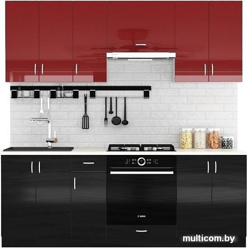 Кухня Сивирин-Компани Клео глосс 2.1 (черный глянец\бургундский глянец)