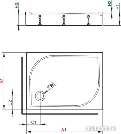 Душевой поддон Radaway Delos D со съемной панелью 90x75 (правый) [4D97514-03R]
