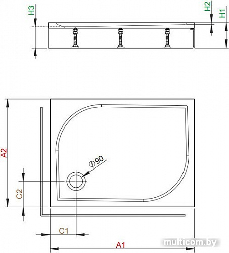 Душевой поддон Radaway Delos D со съемной панелью 90x75 (правый) [4D97514-03R]