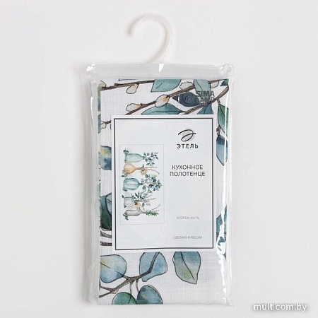 Полотенце Этель Flower mood 7588541 (белый/зеленый)