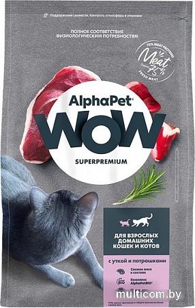 Сухой корм для кошек AlphaPet WOW для взрослых кошек утка и потроха 121316 (7 кг)