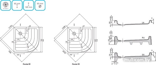 Душевой поддон Ravak Kaskada Ronda PU 90x90