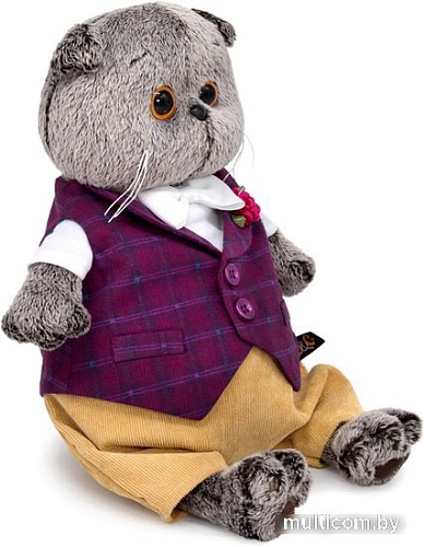 Классическая игрушка BUDI BASA Collection Басик в бордовом жилете с розочкой Ks19-178 (19 см)