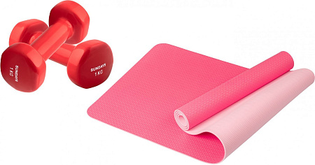 Набор для йоги Sundays Fitness Гантель IR92005 2x1кг + Коврик IR97503 (красный, розовый)