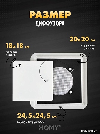 Вентиляционная решетка HOMY AIR квадратный AS125WT 20x20 (белая)