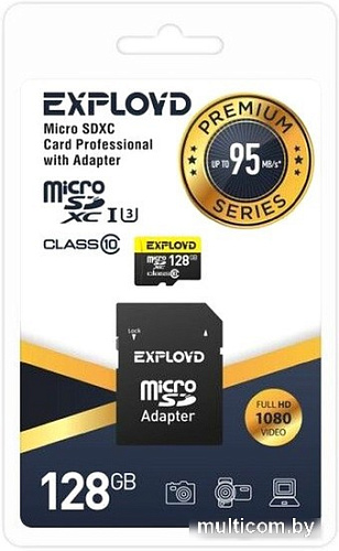 Карта памяти Exployd Premium Series microSDXC 128GB EX128GCSDXC10UHS-1-ELU3 (с адаптером)