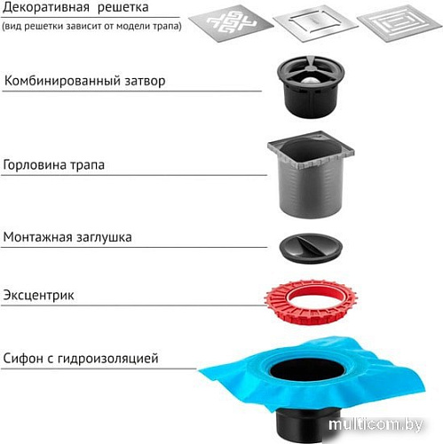 Трап/канал Berges Wasserhaus Zentrum Norma 150x150 090463 (матовый хром)