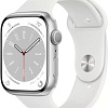 Apple Watch Series 8 45 мм (алюминиевый корпус, серебристый/белый, спортивный силиконовый ремешок)