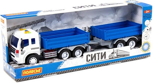 Грузовик Полесье Сити бортовой с прицепом 93127 (синий)