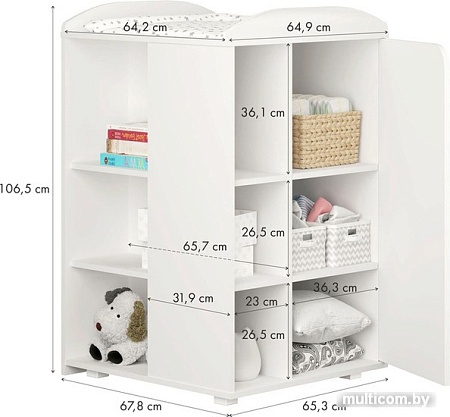 Кроватка-трансформер Polini Kids French 800, Amis, с комодом (белый)