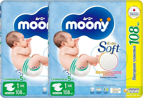 Подгузники Moony NB Giga до 5 кг (216 шт)